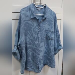 Linen Luv Blue Button-Up Top